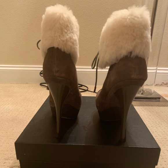 L.A.M.B Pier Suede Lace Shearling Fur Cuff Booties - Picture 4 of 6